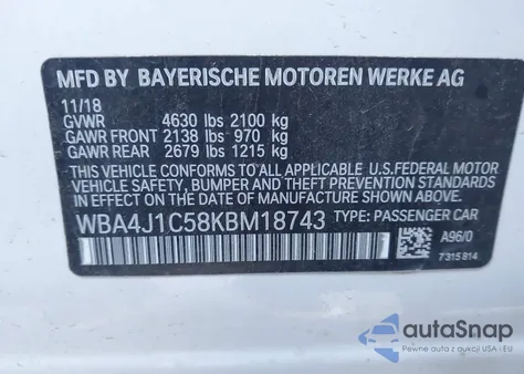 2019 BMW 430I Gran Coupe z USA, uszkodzony, nr VIN WBA4J1C58KBM18743